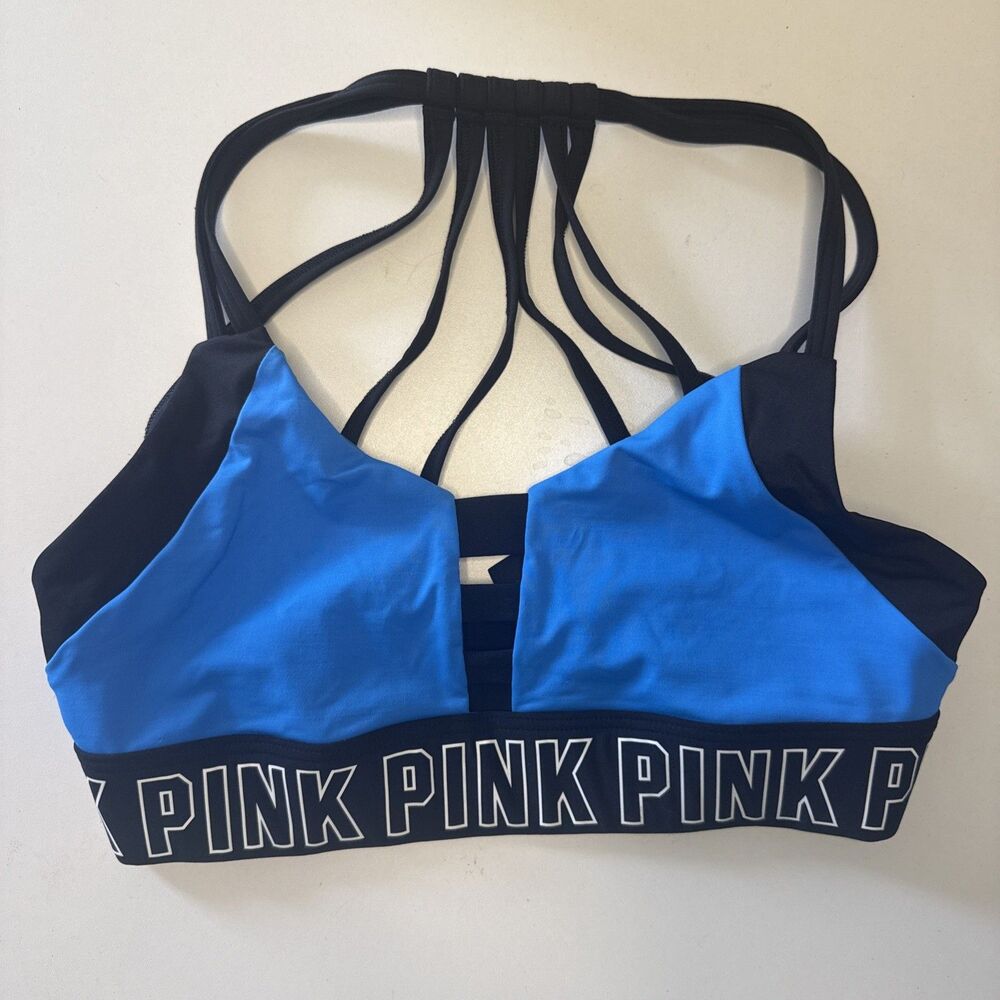 Victoria's Secret VS PINK Ultimate Racerback Sports Bra Blue Black SMALL